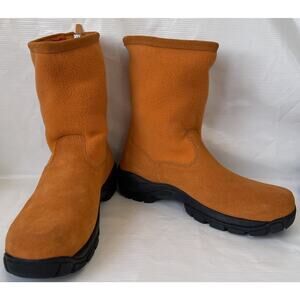 Lands End Women's Orange Suede Sherpa Lined Zip Back Mid Calf Boots Sz 8.5